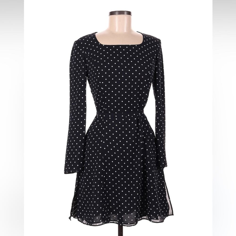 Rope blue and white polka dot chiffon fit and flare dress, 9at or S